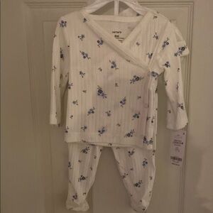 Girls 3 Piece Carter's White and Blue Floral Kids Pajamas 6M NWT